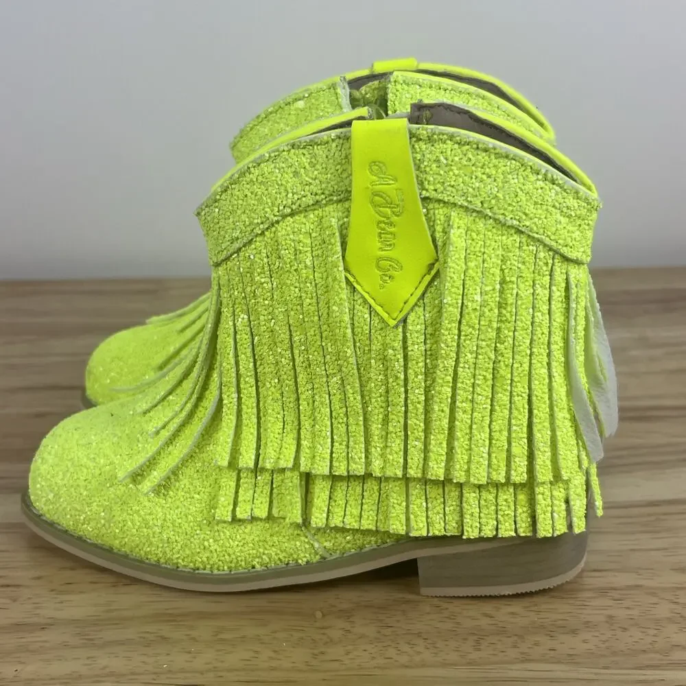 A Bear Co Girls Youth Size 12 Neon Yellow Sparkly Low Cut Cowgirl Boots NEW